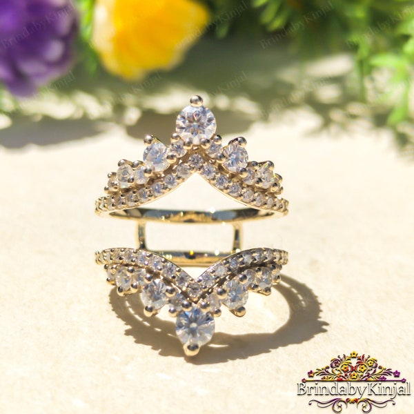 Moissanite curved enhancer wedding band antique diamond stacking band antique matching ring vintage promise anniversary gift Enhancer ring