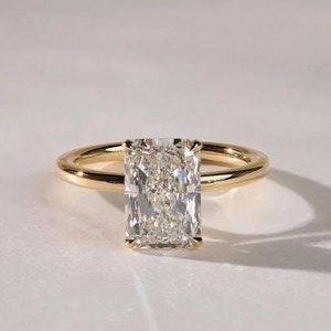Elongated 3 Ct Radiant Cut Moissanite Engagement Ring,Hidden Halo Engagement Ring ,Classic Radiant Solitaire Ring ,Anniversary Gifts/Ring