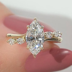 2.10 CT Marquise Moissanite Engagement Ring, Classic 6 Prongs Marquise Cut Solitaire Ring, Hidden Halo Wedding Ring, Delicate Proposal Ring