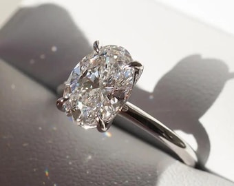 Daily Wear 2 Ct Oval Moissanite Engagement Ring,14k Solid White Gold Ring, Oval Cut Wedding Ring, Oval Solitaire Ring Anniversary Gift