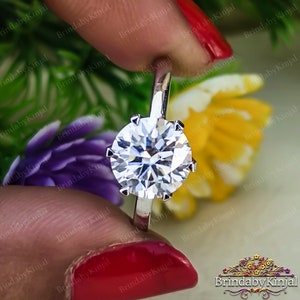 Solitaire Moissanite Ring, Round Cut 2CT Moissanite Engagement Ring, 14k Solid Gold Promise Ring, Anniversary Gift, Bridal Ring, Daily Ring