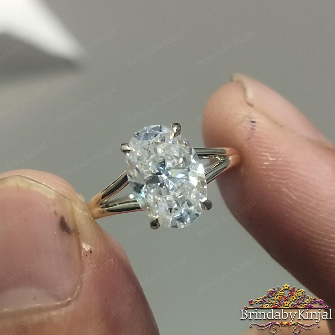 2.5ct CT Oval Cut Moissanite Engagement Ring, 14K Yellow Gold Split ...