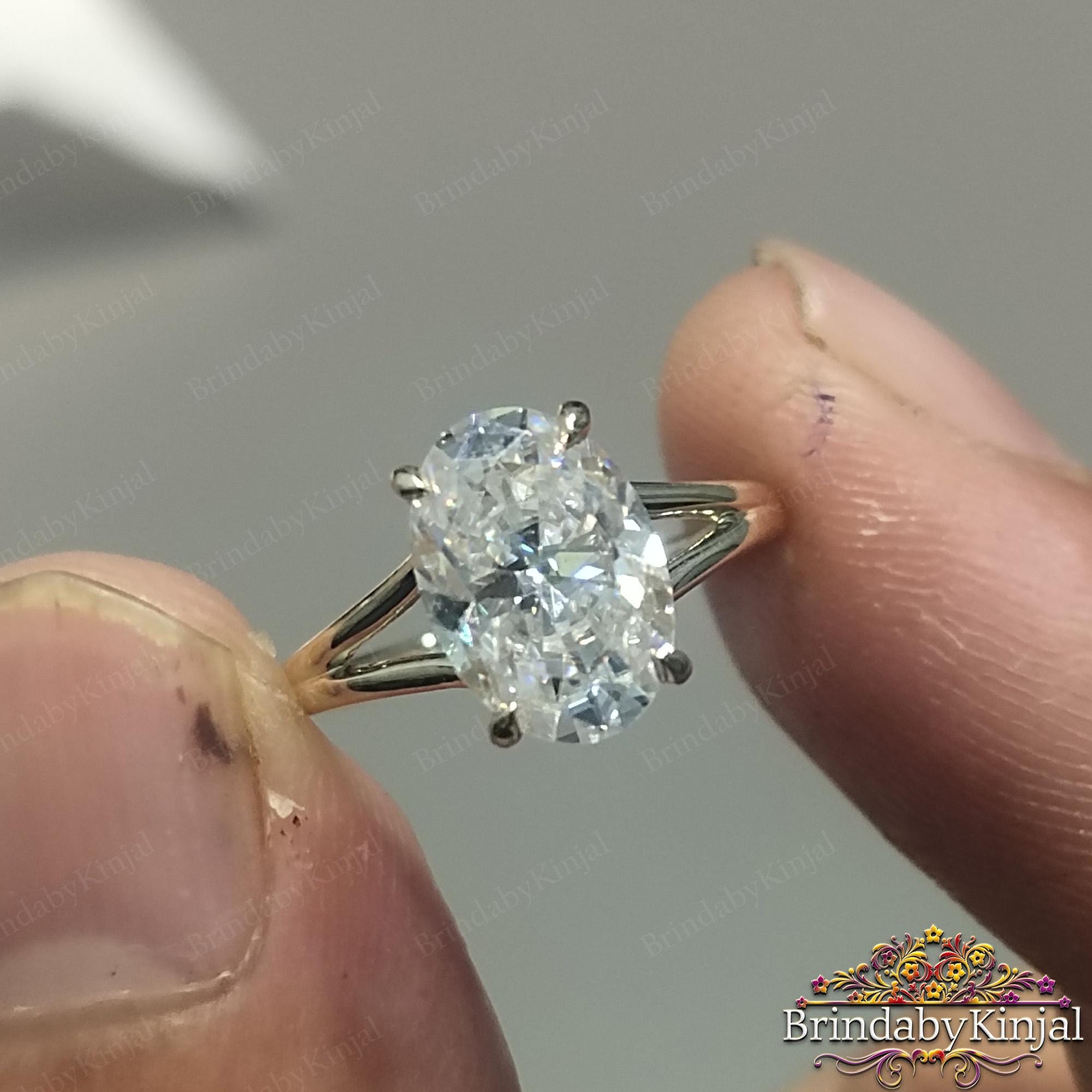 2.5ct CT Oval Cut Moissanite Engagement Ring, 14K Yellow Gold Split ...