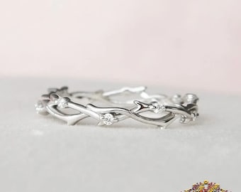 Twig wedding band Twig Ring For Woman Twiste Ring Diamond Vine ring Moissanite Floral wedding band Unique Branch Handmade band Ring