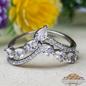 Curved wedding band rose gold Pear cut Moissanite wedding band Vintage stacking band Unique Anniversary gift ring promise gift for women