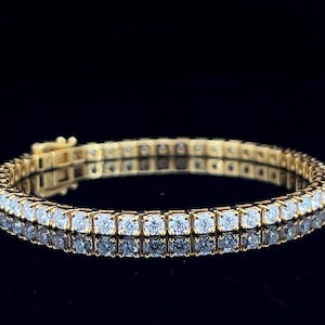 Round Moissanite Bracelet/ Colorless Moissanite Bridal Bracelete/ Tennis Moissanite Wedding Bracelet/ 10K Solid Gold Statement Bracelet