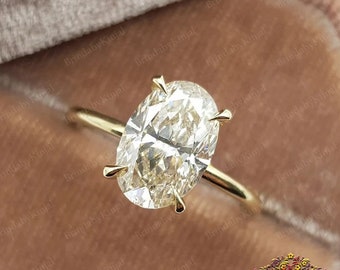 2ct Oval Cut Moissanite Engagement Ring, Oval Solitaire Moissanite Ring, 14k Yellow Gold Ring, Anniversary Gift Ring,Dainty moissanite Ring