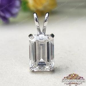 5.0 Ct Emerald Cut Moissanite Pendant / 14k Gold Pendant / Hugg Diamond Pendant / Solitaire Pendant for Bride Valentines /Silver pendant