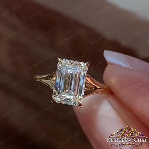 Anillo de compromiso de moissanita de 3 quilates con corte esmeralda, anillo de boda solitario de moissanita, anillo alargado de corte esmeralda con cuerpo dividido, regalo de aniversario