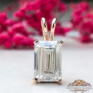 5.0 Ct Emerald Cut Moissanite Solitaire Pendant / 14K Solid Gold Emerald Shape moissanite Diamond Pendant / Womens Anniversary Gift Pendant