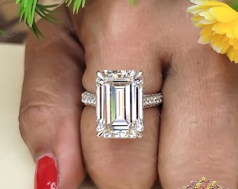 10CT Emerald Cut Moissanite Engagement Ring Unique Proposal 10CT Emerald Cut Diamond Wedding Ring Big Diamond Ring Anniversary Gift Ring
