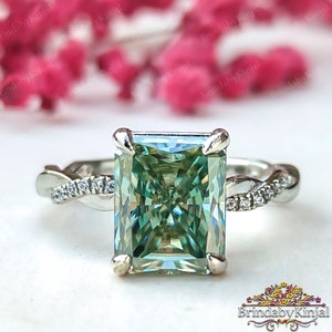 Unique Moissanite Engagement Ring, 4.10 CT Radiant Cut Blue green Moissanite Ring, Wedding Ring, Big Moissanite Ring, Propose Ring for Women
