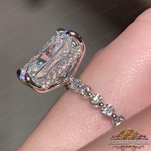 3CT Radiant Cut Engagement Ring, Elongated Radiant Cut moissanite Ring ,Radiant Hidden Halo Rings, Anniversary Gift For Her, ring For women