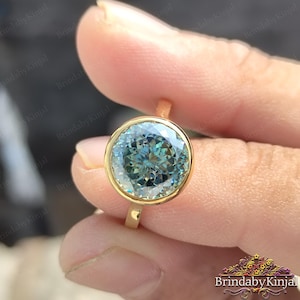 4.20 CT Cyan Blue Portuguese Cut Engagement Ring ,Portuguese Cut Solitaire Bezel Moissanite Ring, Portuguese Cut Gold Ring, Anniversay Gift