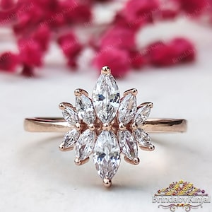 Moissanite Engagement ring marquise cut Vintage marquise cut Rose gold ring Unique Diamond women Art Deco gift for her Handmade gift ring