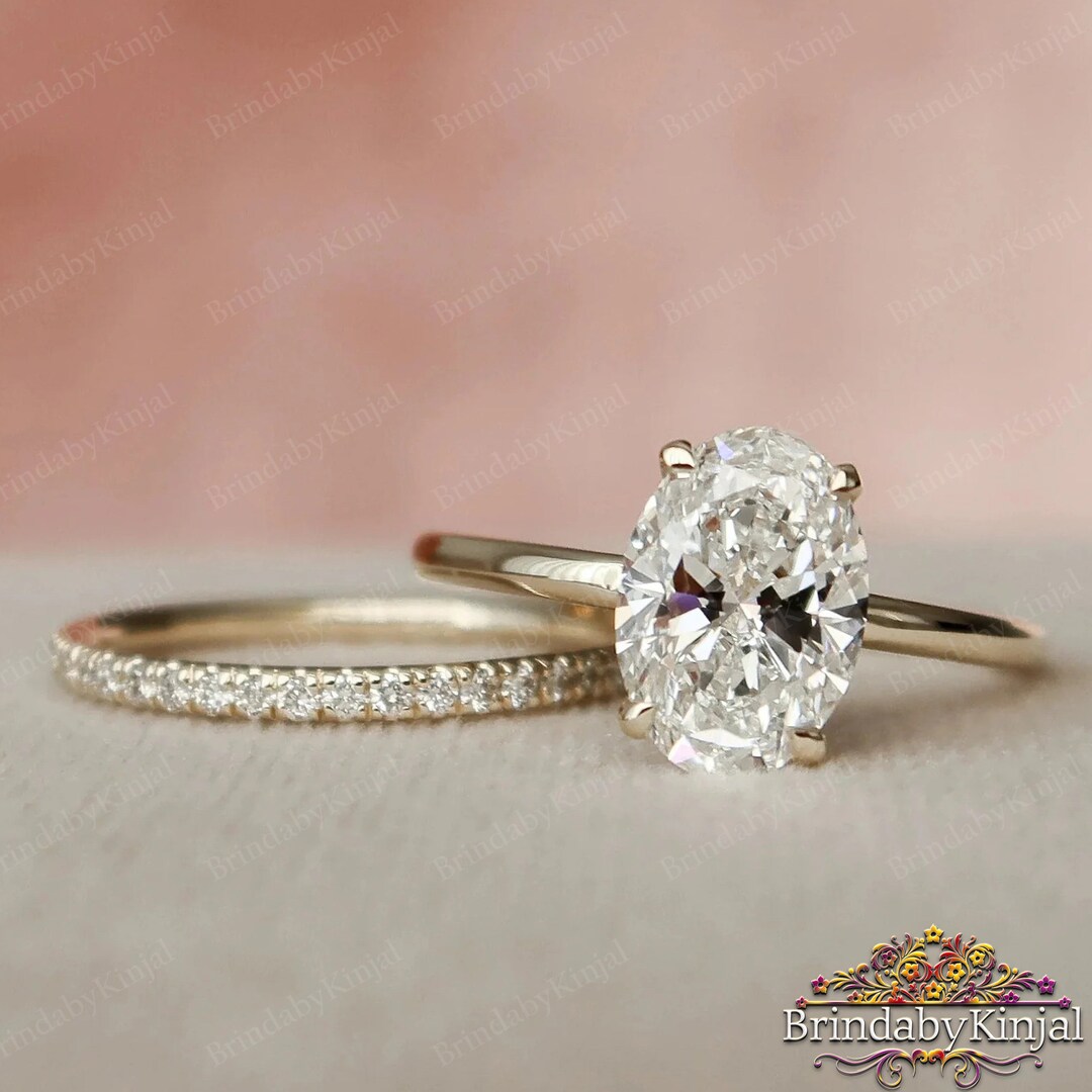 2.0 Ct Oval Cut Moissanite Engagement Ring Set 14k Yellow Gold Bridal ...