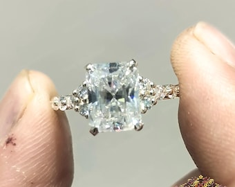 Radiant Cut Engagement Ring, 2 CT Radiant Cut moissanite Ring ,Radiant Hidden Halo Rings, Anniversary Gift For Her,Dainty ring For women