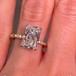 Elongated 3 Ct Radiant Cut Moissanite Engagement Ring,Hidden Halo Engagement Ring ,Classic Radiant Solitaire Ring ,Anniversary Gifts/Ring