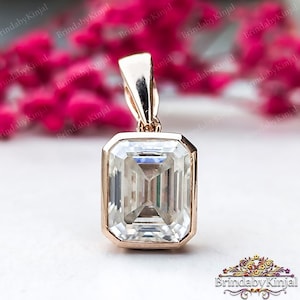 4.10 CT Emerald Cut Colorless Moissanite Pendant / Solitaire Moissanite Engagement Pendant / Romantic Anniversary Gift For Girlfriend