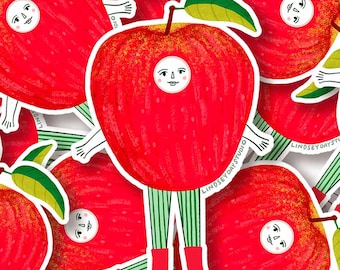 Apple Friend Sticker, Funny Cute Sticker for Laptop Sticker for Planner Kawaii Art Vinyl Decal Sticker Foodie Gift Idea Kindle Sticker