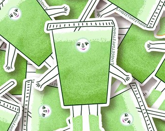 Matcha Friend Sticker, Cute Funny Sticker Kindle Sticker Water Bottle Funny Kawaii Art Decal Sticker Foodie Gift Idea Kindle Sticker