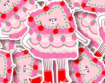 Cake Friend Sticker, Cute Funny Sticker for Laptop Planner Sticker Funny Kawaii Food Art Decal Sticker Gift for Foodie Kindle Sticker