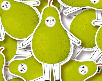 Pear Friend Sticker, Funny Sticker for Water Bottle Kawaii Art Vinyl Decal Sticker Gift for Foodie Sticker Green Sticker