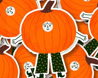 Pumpkin Lady Sticker, Halloween Cute Funny Kindle Sticker for Water Bottle Kawaii Art Vinyl Decal Sticker Foodie Fall Sticker Autumn Art