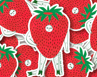 Mr. Strawberry Sticker, Funny Cute Sticker for Laptop Planner Sticker Funny Kawaii Art Vinyl Decal Sticker PC Case Sticker Kindle Sticker