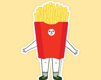 French Fries Friend Sticker, Funny Cute Luggage Sticker for Water Bottle Funny Kawaii Art Decal Sticker Foodie Kindle Sticker