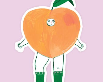Peach Friend Sticker for Laptop Funny Cute Sticker Food Illustration Kawaii Art Decal Sticker Gift for Foodie Gift Idea Kindle Sticker