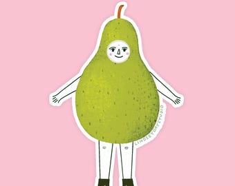 Pear Friend Sticker, Funny Sticker for Water Bottle Kawaii Art Vinyl Decal Sticker Gift for Foodie Sticker Green Sticker