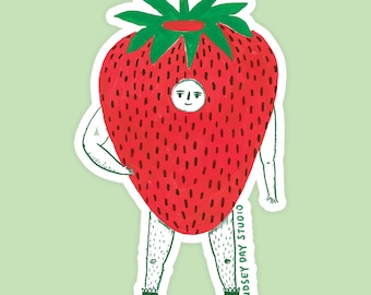 Mr. Strawberry Sticker, Funny Cute Sticker for Laptop Planner Sticker Funny Kawaii Art Vinyl Decal Sticker PC Case Sticker Kindle Sticker