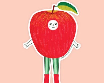 Apple Friend Sticker, Funny Cute Sticker for Laptop Sticker for Planner Kawaii Art Vinyl Decal Sticker Foodie Gift Idea Kindle Sticker