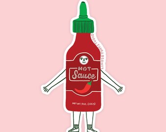 Hot Sauce Friend Sticker, Funny Cute Luggage Sticker for Water Bottle Funny Kawaii Art Vinyl Decal Sticker Foodie Gift Idea