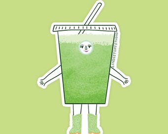 Matcha Friend Sticker, Cute Funny Sticker Kindle Sticker Water Bottle Funny Kawaii Art Decal Sticker Foodie Gift Idea Kindle Sticker