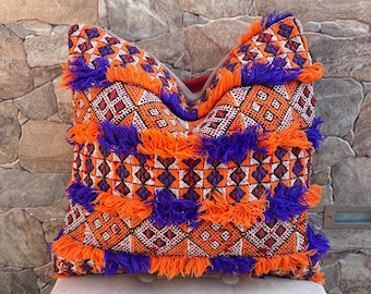 Vintage Berber Kissen, marokkanische Kissenbezug aus Schurwolle