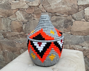 Cesta bereber marroquí, cesta decorativa africana, colorida, vintage y boho.