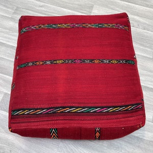 Handmade Moroccan Kilim Pouf: Vintage Berber Wool Floor Cushion (24x24 Inches)