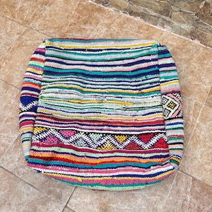 Moroccan boucherouite Pouf Cover, Berber Cotton Pouf Cover, Moroccan boucherouite Pillow, Berber Cushion Pillow.