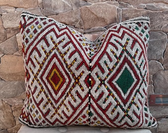 Vintage Berber Kissen, marokkanische Kissenbezug aus Schurwolle