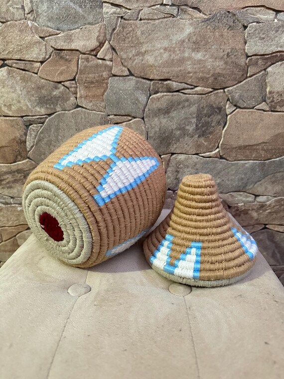蓋付きベルベル編みバスケット：モロッコ民族の収納ボックス - Etsy 日本