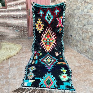 Runner marocchino. Runner Boucherouite vintage tessuto a mano da berberi. Tappeto berbero naturale, spedizione gratuita (250 x 88 cm)