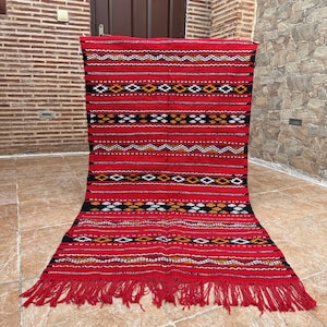 Handwoven Moroccan Berber Wool Rug: Organic Vegetable Dye, 57x31.5 Inch