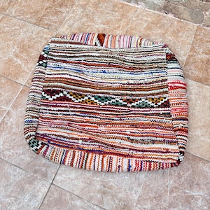 Moroccan boucherouite Pouf Cover, Berber Cotton Pouf Cover, Moroccan boucherouite Pillow, Berber Cushion Pillow.