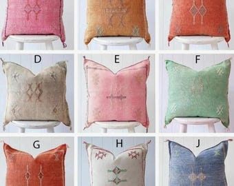 Handmade Moroccan Cactus Silk Pillow: Berber Lumbar Cushion Cover