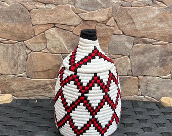 Cesta bereber marroquí, cesta decorativa africana, colorida, vintage y boho.