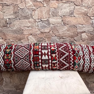 Vintage Berber Pillow Cover: Handmade Moroccan Silk & Wool Lumbar Pillow