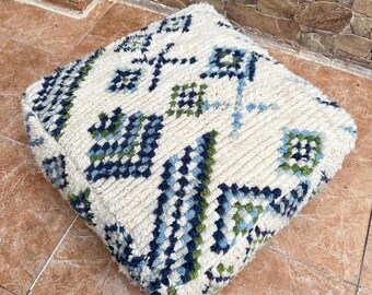 Pouf da pavimento berbero: cuscino in lana marocchina intrecciata a mano (23 x 23 pollici)