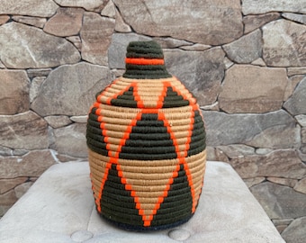 Cesta bereber marroquí, cesta decorativa africana, colorida, vintage y boho.